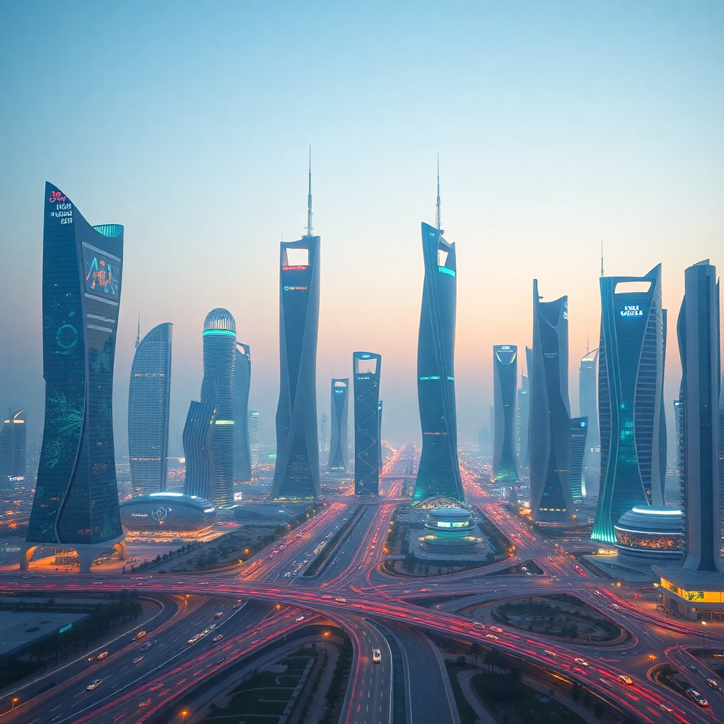 Futuristic smart city skyline